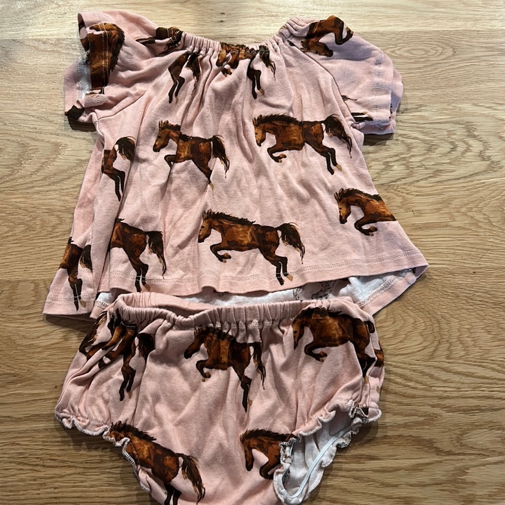 Milkbarn horse print pink dress and bloomer set